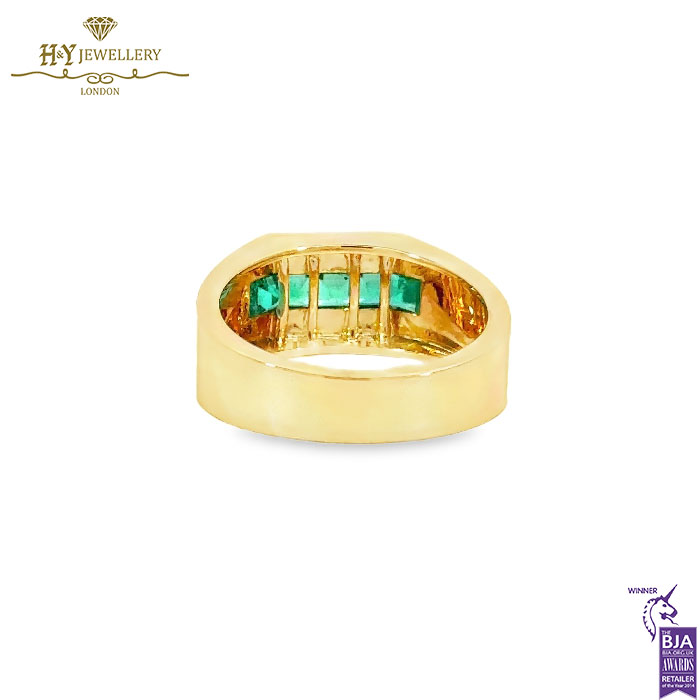 Men’s Yellow Gold Block Design Ring with Diamond & Princess-Cut Emerald - 1.47ct-18018