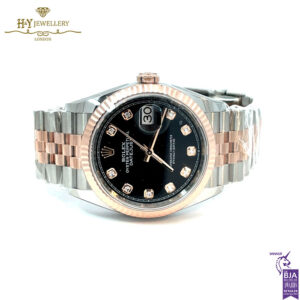 Rolex Date Just Bright Black Dial Set with Diamonds Stainless Steel & Rose Gold - Ref M126231-0019-17929