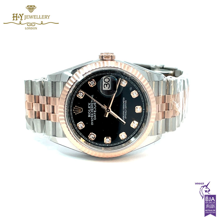 Rolex Date Just Bright Black Dial Set with Diamonds Stainless Steel & Rose Gold - Ref M126231-0019-17929