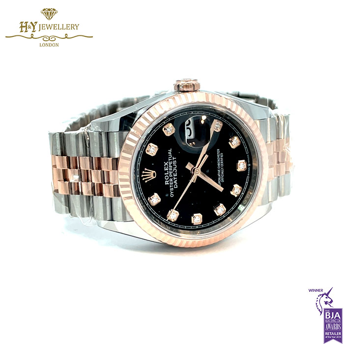 Rolex Date Just Bright Black Dial Set with Diamonds Stainless Steel & Rose Gold - Ref M126231-0019-17930