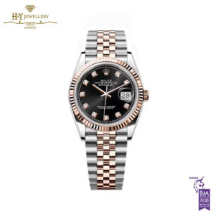 Rolex Date Just Bright Black Dial Set with Diamonds Stainless Steel & Rose Gold - Ref M126231-0019-0