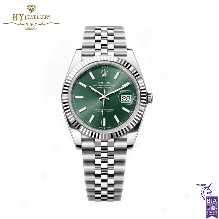 Rolex Date Just Mint Green Dial Stainless Steel & White Gold - ref M126334-0028-0