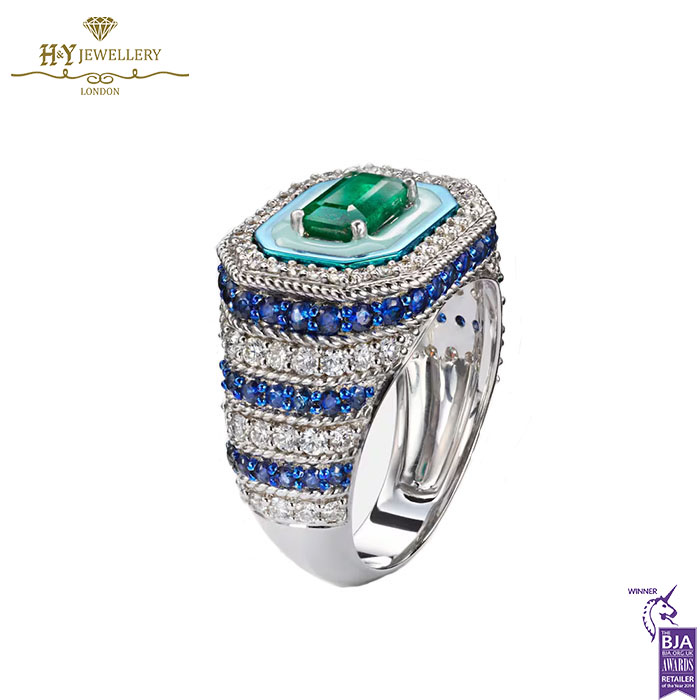Emerald Twin Flame Pinky Ring White Gold - 1.93ct-18201