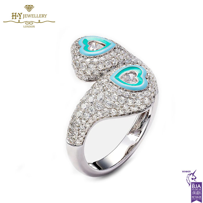Gemini Heart Enamel White Gold & Diamond Ring - 1.66ct-18205